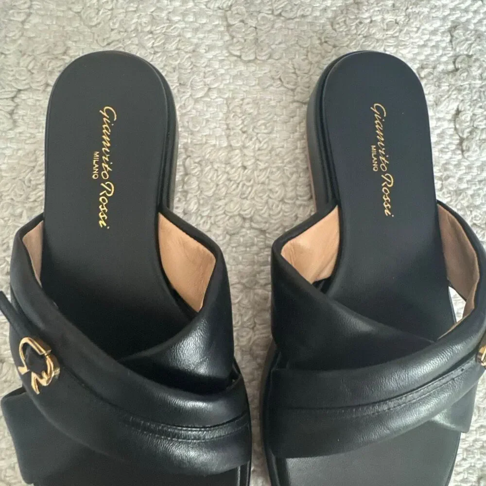 Gianvito Rossi leather cross-strap sandals black size 6.5 new